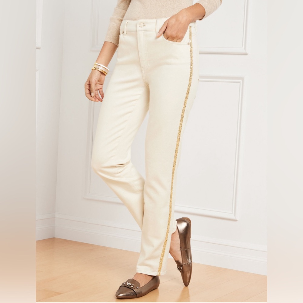 Straight leg jeans with sequin stripe
